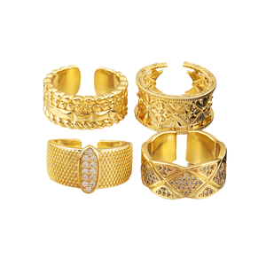 แหวนวงกว้างปรับขนาดได้ทรงเรขาคณิตคลาสสิก UM-Jewelry สำหรับผู้หญิง/ยูนิเซ็กซ์ ชุบทอง 18K ทองแดงประดับเพชรซิร์คอน ของขวัญสำหรับงานแต่งงาน งานเลี้ยงฉลองครบรอบ - Product Image 3
