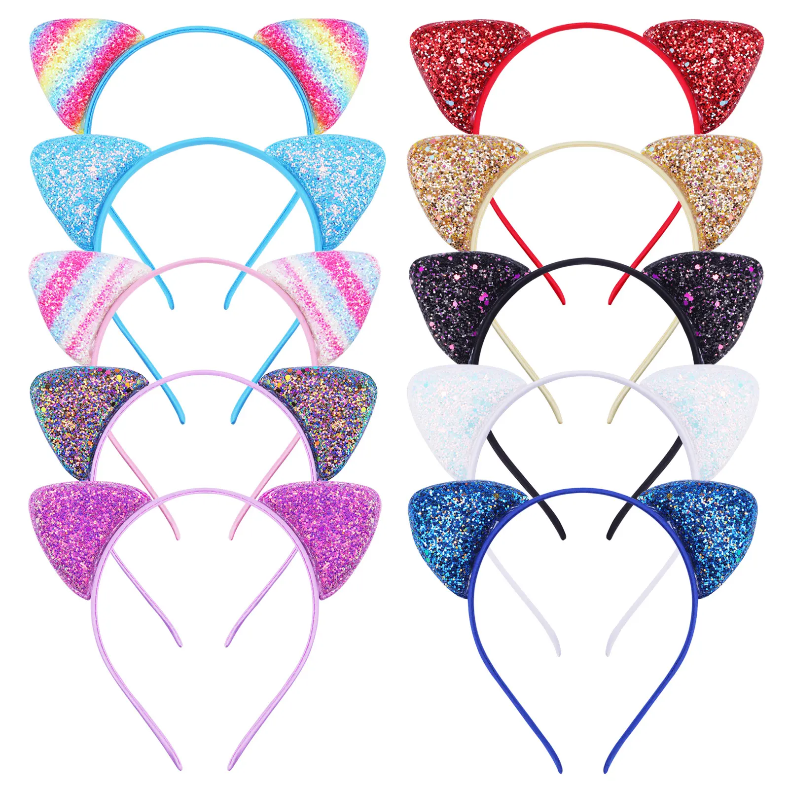 Cartoon Cat Ear Headband Candy Color Scallion Pink Sequin Thin Headband Lovely Princess Hair Clip Headwear