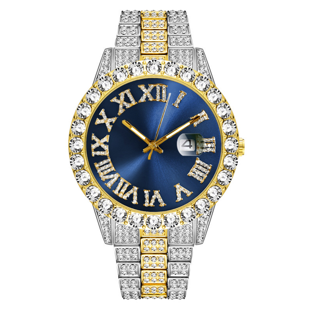 Iced Out Full Diamond Mens Chronograph Watches Roles Gold display picture 2
