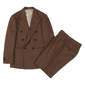 Ensemble de <span class=keywords><strong>costume</strong></span> pour <span class=keywords><strong>homme</strong></span> à rayures fines, croisé, pour affaires et mariages, revers pointus, style vintage Old Money, coupe ajustée, ensemble de <span class=keywords><strong>costume</strong></span> haut de gamme - Product Image 4