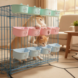 Ensemble de gamelles pour animaux de compagnie en plastique, imprimé animal, rondes, suspendues, pour l'alimentation et l'eau, pour chien, chat, utilisation en cage - Product Image 2