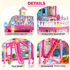 Juego de Casa de Muñecas de Plástico de 340 Piezas, 18 Habitaciones, Castillo Rosa de Lujo, Muebles para Muñecas, Mascotas, Juguete de Simulación para Niñas - Product Image 2
