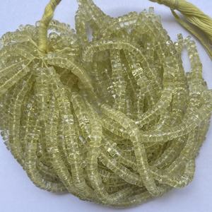 Cuentas Heishi facetadas de cuarzo natural verde limón dorado de 6 mm y 8 mm, grado AAA, certificadas por IGI, hechas a mano en India, de Jewel Creation - Product Image 1