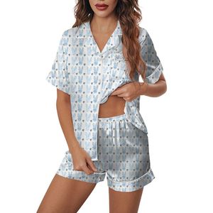 Estampado bajo demanda Verano de punto de dos piezas de manga corta Conjuntos de <span class=keywords><strong>pijamas</strong></span> de mujer Todo estampado Poliéster Satén Señoras Floral Ropa de dormir - Product Image 3
