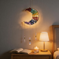 En gros, attrape-soleil en cristal naturel de haute qualité, améthyste lune, carillon éolien, prisme suspendu décoratif peint
