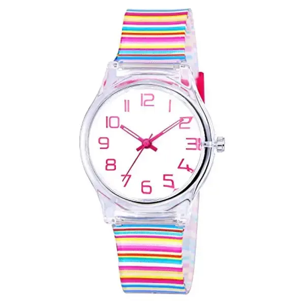 2024 Новые горячие продажи крутые пластиковые полосы рекламные радужные часы для девочек и мальчиков дешевые детские часы