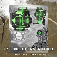 Niveau laser vert 3D haute qualité 12 lignes, outil de mesure DIY avec batterie au lithium, nivellement haute précision