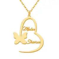 Personal Custom Name Necklace With Letters Heart-Shaped English Butterfly Personality Diy Double Name Heart-Shaped Mother Gift
