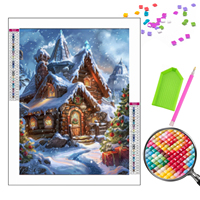 Vente en gros usine : Kit de peinture diamant 5D Cabane d'hiver de Noël, entièrement à piquer, pour décoration murale, fourniture en vrac