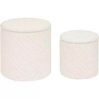 Otomana Redonda Moderna con Almacenamiento, Tapicería Bouclé, Mesa de Centro y Reposapiés, Funda Extraíble para Sala de Estar, Dormitorio, Pasillo - Blanco