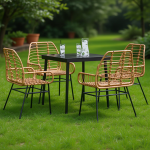 <b>4</b> <b>Seater</b> Garden Dining Set Brown Pe <b>Rattan</b> Outdoor <b>Table</b> <b>And</b> <b>Chairs</b> Contemporary Style Steel Frame For Garden Use - Product Image 2