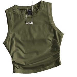 Top corto de punto transpirable sin mangas para mujer, con cordón lateral fruncido y diseño básico - Product Image 1