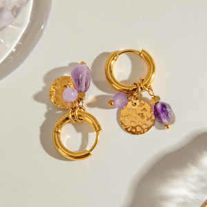 Pendientes de Lujo Vintage con Hebilla de Piedra Natural Martillada, Acero Inoxidable y Titanio, Joyería Transfronteriza Inalterable para Mujer (Estilo Europeo) - Product Image 4