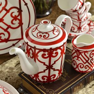 Meilleures ventes : Services à café et à thé en porcelaine fine, décorations d'intérieur de luxe, motif traditionnel de découpe de papier rouge - Product Image 3