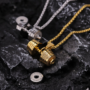 Collar con Colgante de Mancuerna Moderno para Fitness, con Texto Grabado Personalizado, Joyería de Acero Inoxidable Chapada en Oro para Hombres Amantes del Gimnasio - Product Image 1