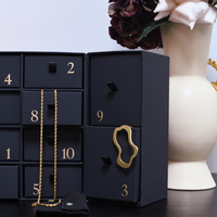 Boîte Calendrier de l'Avent de Noël Noire à Tiroirs pour Bijoux (Boucles d'Oreilles, Bagues, Colliers) et Cosmétiques