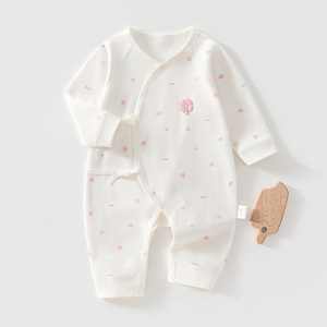 Mameluco Kimono <span class=keywords><strong>para</strong></span> Bebé Recién Nacido con Lazos Laterales, Estampado Floral, Algodón Suave y Transpirable, Manga Larga, Traje de Una Pieza - Product Image 3
