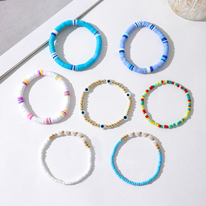 Bohemian Style <b>Beaded</b> <b>Bracelet</b> Set Imitation Pearl Polymer Clay Elastic Women's Jewelry Gift Yiwu Origin - Product Image 2