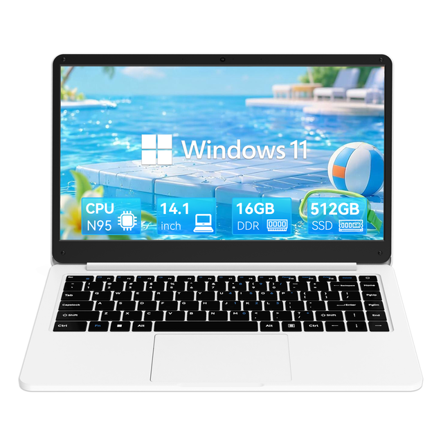 New Commercial Intel N95 Quad Core 14.1" IPS Full HD Laptop 512GB SSD English Keyboard Windows 11 Home & Student Use