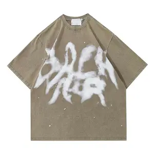 Custom Clothes Men t-shirt Dtg Print Unisex Streetwear Drop Shoulder Paint Oversized Vintage Acid Washed T Shirts For Men