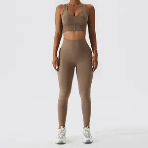 Wanita Menyesuaikan Dicetak Kebugaran Gym Kompresi Olahraga Pakaian Olahraga Legging Ketat Mulus Yoga Celana Gym Yoga Set