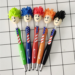Bandiera americana cravatta Design cartone sorriso faccia bambola testa Touch Screen pulire penna a sfera con logo in plastica - Product Image 1