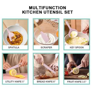 Kaimi Wooden Handle Silicone Kitchenware Set Baking <b>Tool</b> <b>Storage</b> Bucket Non Stick Spatula Kitchen Utensils Cooking Set - Product Image 4