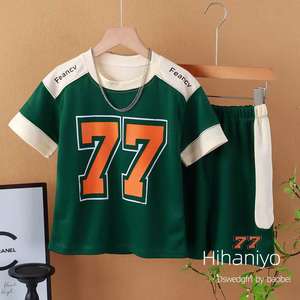 ชุดกีฬาวิ่งแขนสั้นสำหรับเด็กชายและเด็กหญิง เสื้อพูลโอเวอร์บางเบา กางเกงขาสั้น ชุดสองชิ้นสำหรับฤดูร้อน - Product Image 2