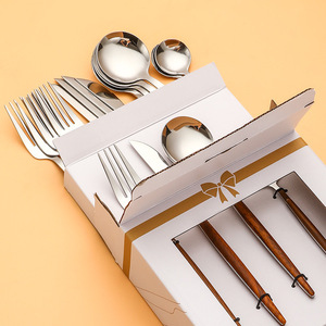 430 in acciaio inox posate Design moderno portoghese manico in legno cucchiaio da tè forchetta Set di stoviglie occidentale scatola regalo - Product Image 2