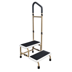 Double Layer <b>Step</b> Stool With Armrests Non Slip Footrest For Elderly And Pregnant Women 52.5cm Length Aluminum Alloy Construction - Product Image 1