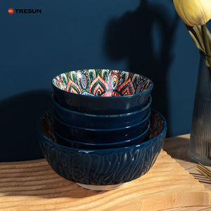 Vente en gros d'assiettes en céramique bleu bohême bols et assiettes vaisselle pour ménage vaisselle plats et assiettes plusieurs modèles de bols - Product Image 4