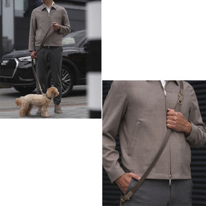 Tali anjing kulit asli mewah kedap air Vegan Pu timbal hewan peliharaan panjang 180cm bebas genggam ganda desainer kustom untuk anjing - Product Image 3