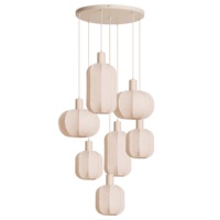 Lampu Gantung Linen Wabi Sabi 7-Lampu, Lampu Plafon Kain Bergaya Japandi untuk Tangga, Foyer, Ruang Tamu