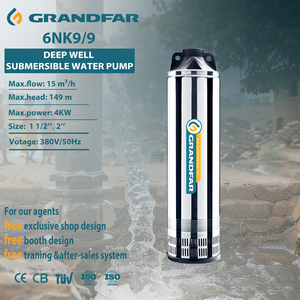 Bomba de agua sumergible de pozo profundo de acero inoxidable multietapa GRANDFAR 380V 4000W 5.5HP 149m 250L/min de 2 pulgadas 6NK9/9 de alta presión - Product Image 1