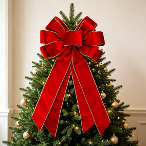 Nuevo Lazo Grande de Terciopelo de 53 cm para Adorno de Árbol de Navidad, Cinta con Borde Reforzado, Estilo Americano Rústico, Ambiente Navideño - Product Image 4