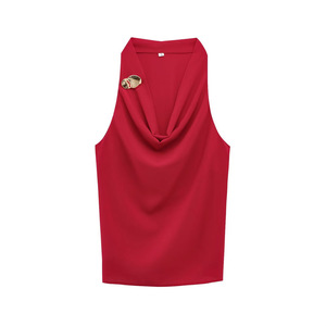 Débardeurs pour femmes, nouvelle mode décontractée, respirants, courts, à sequins dorés, col en V, 100% polyester, anti-boulochage, sergé, vintage - Product Image 5