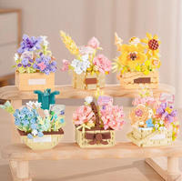 Mini Cesta de Flores 3D Personalizada para Ensamblar, Bloques de Construcción de Plástico, Adorno de Escritorio, Juguete Educativo de Ladrillos para Niños
