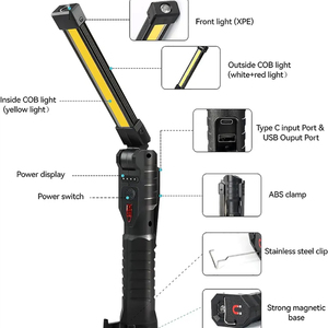 Lampe de poche portable COB Torche Lampe de poche Lampe de travail rechargeable 5 modes Lampe de travail à lumière blanche/rouge pour <span class=keywords><strong>garage</strong></span> avec base magnétique - Product Image 6