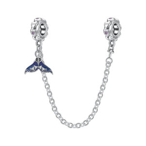 Abalorio Colgante de Plata S925 con Cadena de Seguridad Oceánica, Cola de Ballena de Esmalte Azul y Circonita Cúbica, para Pulsera - Product Image 1