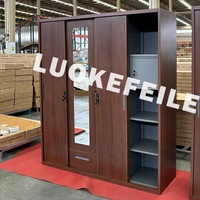 Armoire moderne en métal et acier à 4 portes coulissantes avec tiroir, design personnalisé imprimé, miroir intégré, pour chambre à coucher, mobilier de maison, fabrication chinoise