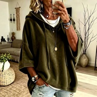 Style Européen et Américain 2026 Nouvelle Collection Automne/Hiver Femme Manches Trois-quarts Couleur Unie Velours Teint Décontracté à Capuche