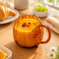 Mug en verre à motif de feuilles, transparent, ambre, tasse créative pour le petit-déjeuner à la maison