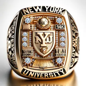 Anelli sportivi personalizzati di New York University, placcato in oro 14/18K per il calcio giovanile