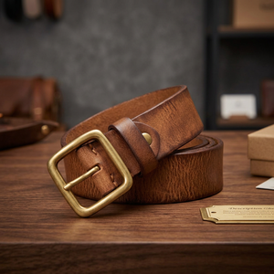 BS INTERNATIONAL Men's Formal <b>Belts</b> Brown Color High Quality Cow Hide <b>Vintage</b> Style Steel Rectangular Buckle Waterproof Heavy - Product Image 2