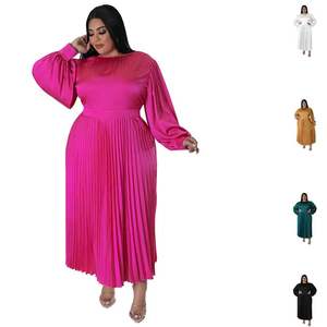 เดรสลำลองผู้หญิงไซส์ใหญ่คุณภาพสูง ผ้าโพลีเอสเตอร์ธรรมชาติสีพื้น ความยาวระดับเข่า ดีไซน์หรูหรา - Product Image 1