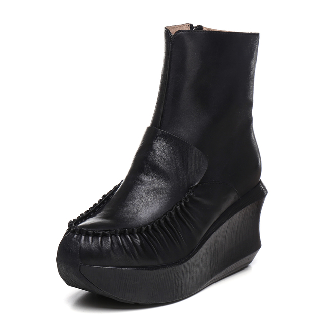 Fashion Luxury Genuine Cowhide Leather Velvet Inside Wrinkle Line for Women and Ladies Ankle Boots Shoes Wholesale Factory