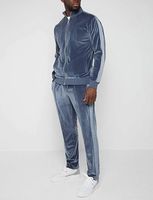 Ensemble de jogging pour homme en velours avec col montant et fermeture éclair, style décontracté, avec bande latérale en nylon, survêtement en velours pour homme