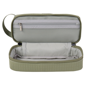 SENDA Simple - Estuche para lápices de nailon acolchado verde oliva con compartimentos con doble cremallera y correa de transporte - Product Image 5
