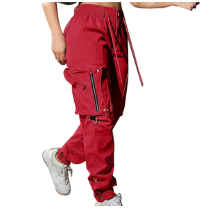 Haute qualité personnalisé élastique cordon taille jambe droite Streetwear fermeture éclair décoration femmes Cargo <span class=keywords><strong>pantalon</strong></span> - Product Image 1