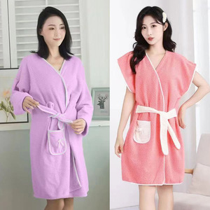 Albornoz de terciopelo Coral de alta densidad de larga duración para mujer, falda de toalla absorbente, pijama de cuatro estaciones para uso doméstico en <span class=keywords><strong>Hotel</strong></span> para fiestas - Product Image 2